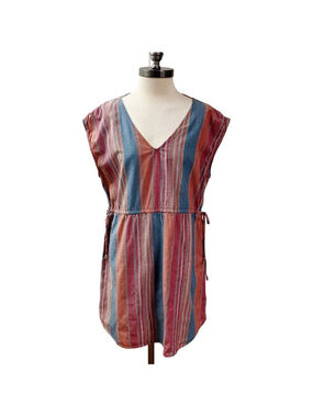 Boho Relaxed Striped Womens Mini Dress SIZE XL Beach Cover Up Retro Effortless